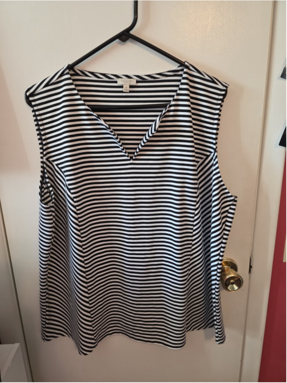 TALBOTS Plus Sz 2X Striped Blouse Sleeveless Dressy Black & White